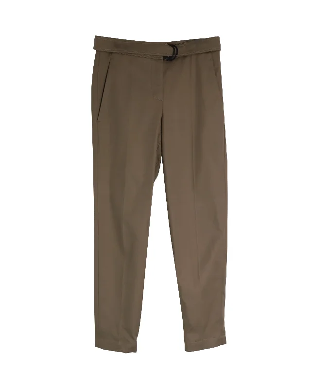 Brunello Cucinelli Belted Trousers in Brown Cotton