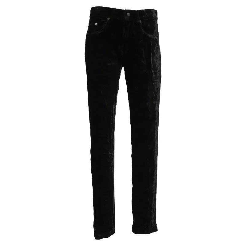 Saint Laurent Velvet-Effect Slim-Cut Trousers in Black Cupro