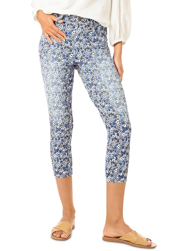 Womens Floral Denim Capri Pants