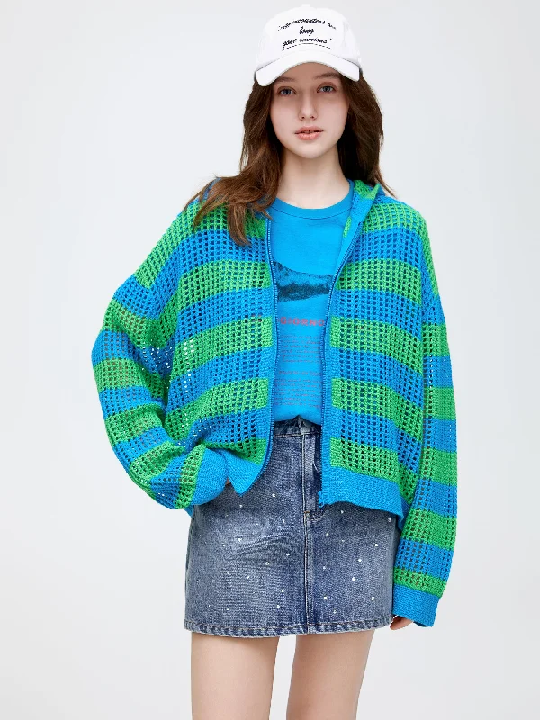 Blue And Green Striped Cardigan